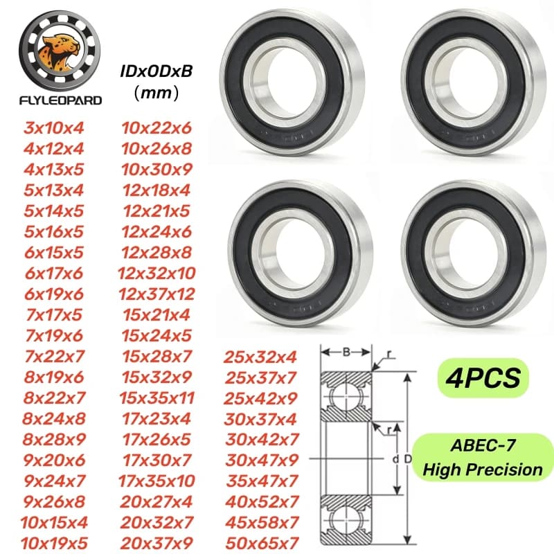 4 cuscinetti a sfera a gola profonda 6000-2RS 10x26x8mm in acciaio cromato ABEC-7, sigillati in gomma (compatibili con 6001, 6002, 6003, 6200, 6804, 6903)
