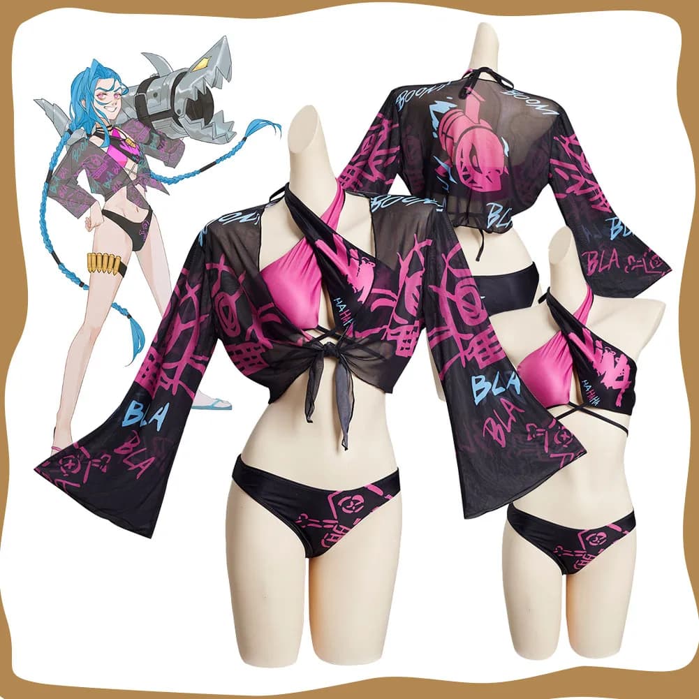 LOL Arcane Jinx Costume da bagno cosplay per donna Bikini femminili Set Costumi da bagno per ragazze Fantasia Abiti da gioco di ruolo Abito di Halloween