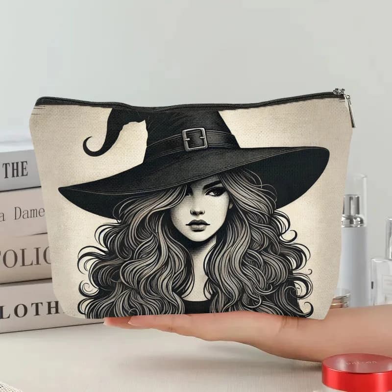 Una affascinante borsa per il trucco da strega: simpatica custodia multifunzionale con cerniera per donna, borsa per riporre gioielli