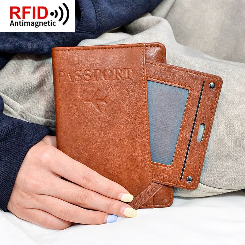 New RFID Cover for Female Passport, Travel Essential, Anti-theft Leather Passport, Multifunction Credit Card Port