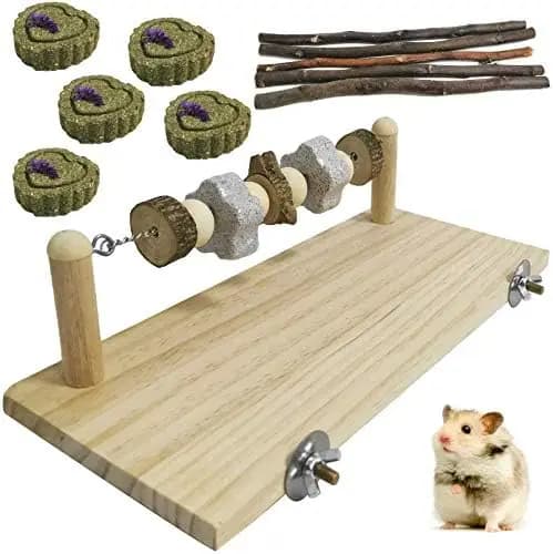 Kathson 11 Pezzi Giocattoli da Masticare in Legno Naturale e Blocchi di Lava per Piccoli Animali Domestici – Snack Sicuri per la Pulizia dei Denti