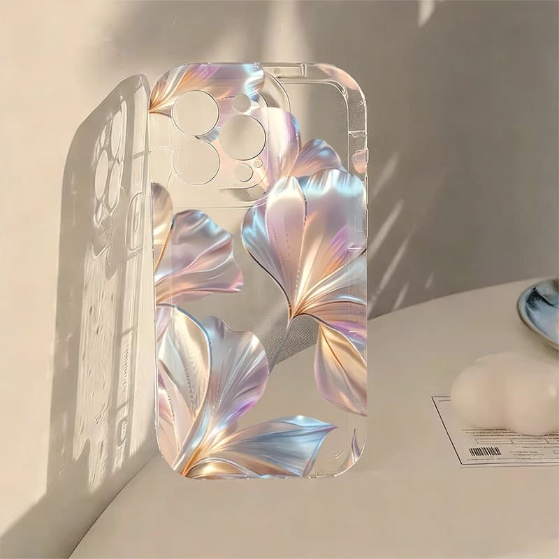 Colorful Metallic Ginkgo Print Phone Case For Xiaomi Redmi Note 13 12 11 10 Pro Plus Redmi13 13C 4G 5G Transparent Soft Case