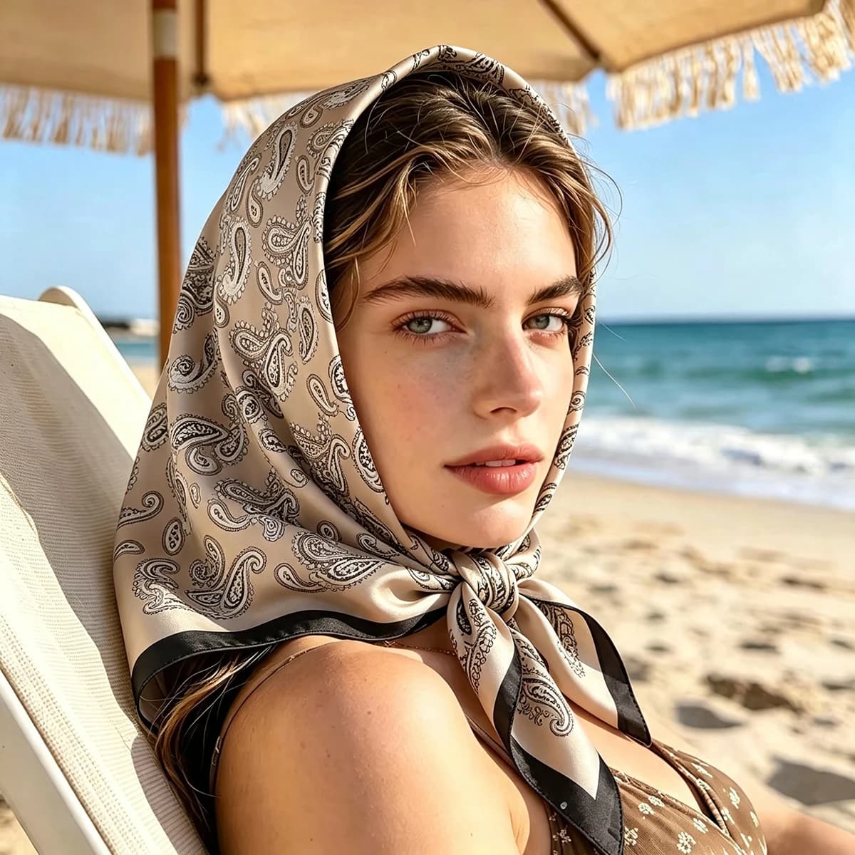 Luxury 70x70cm Cashew Square Scarf for Women Soft Satin Neck Shawl Elegant Paisley Print Hijab Neckerchief Bandanas