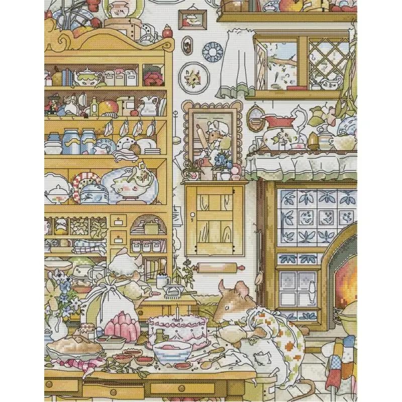 Modello di cartone animato Mrs Mouse Making Cake kit punto croce Aida14 16 11CT tela bianca tessuto stampato cucito artigianato ricamo fai da te