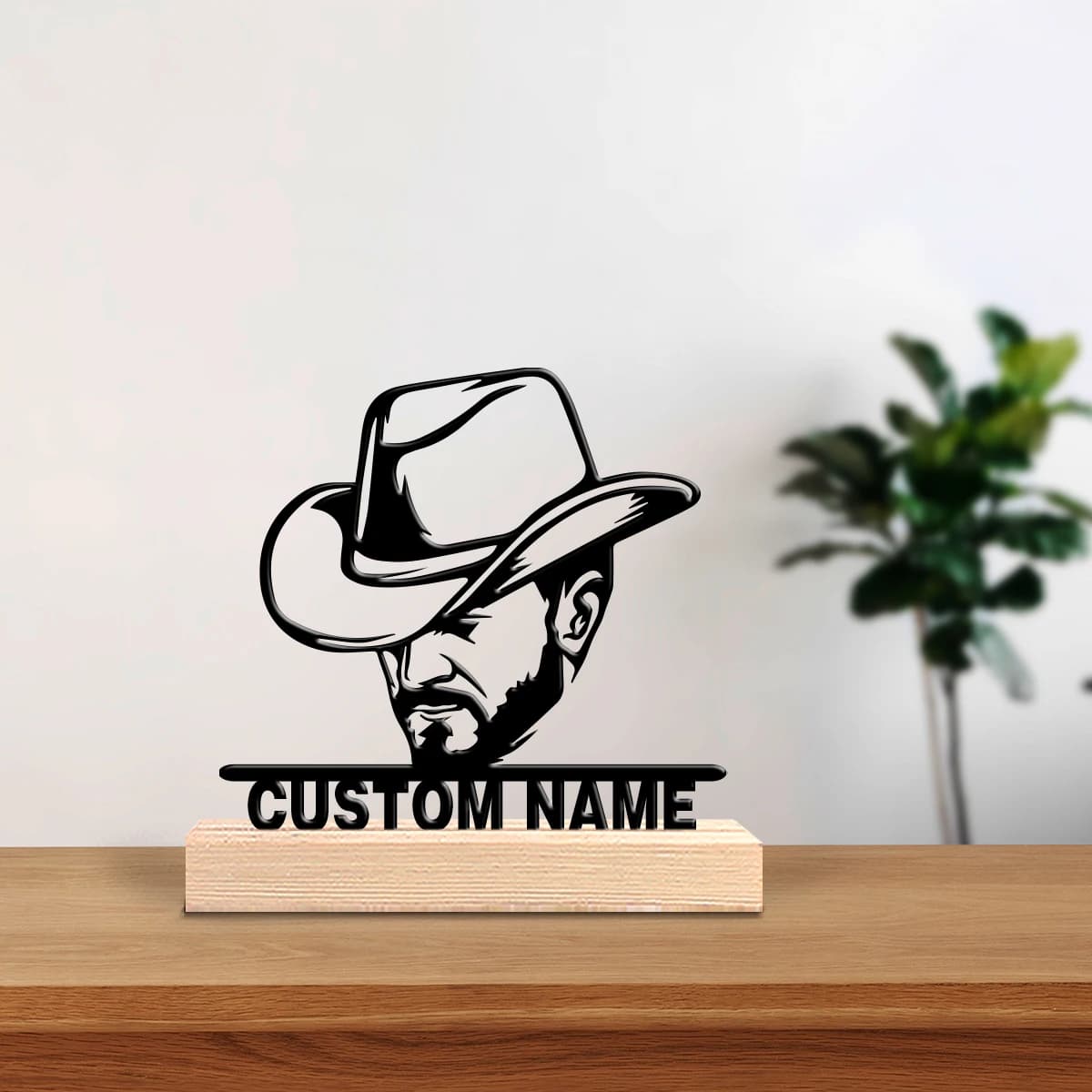 1 custom cowboy-shaped metal statuette with wooden base, table decoration, gift for artists, perfect for Pa