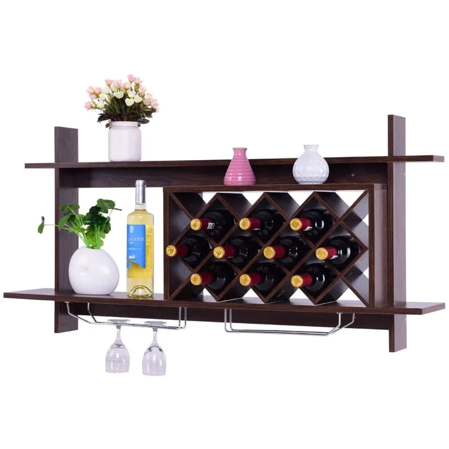 Wall Bottle Holder with Glass Holder, Storage shelf, Home Decoration