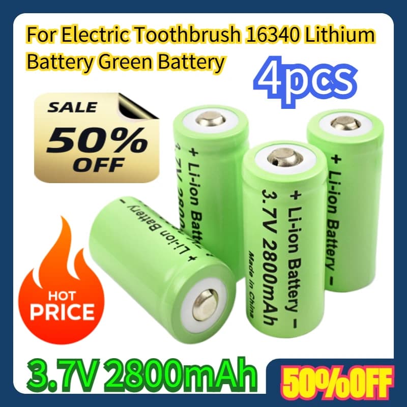 4 pcs for electric toothbrush Lithium battery 16340 Green battery 3.7V2800mAh