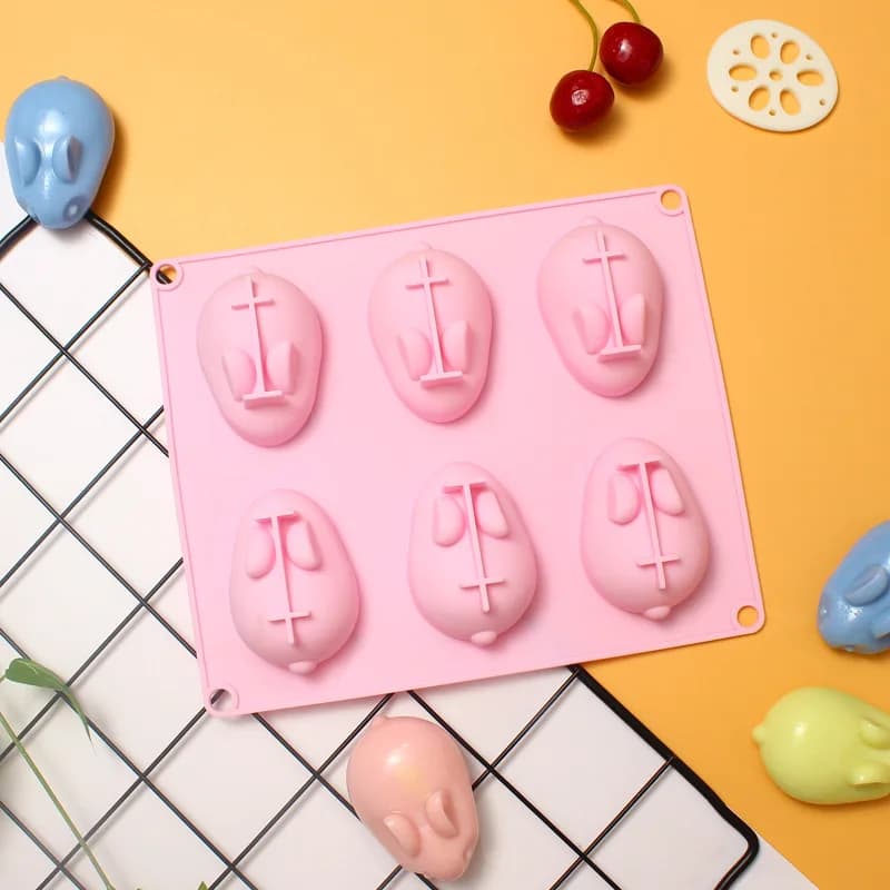 Stampo per torta al cioccolato in silicone con 6 griglie di coniglio, per uso domestico, fai da te, stampo per gelato, vassoio, utensili da cucina per biscotti