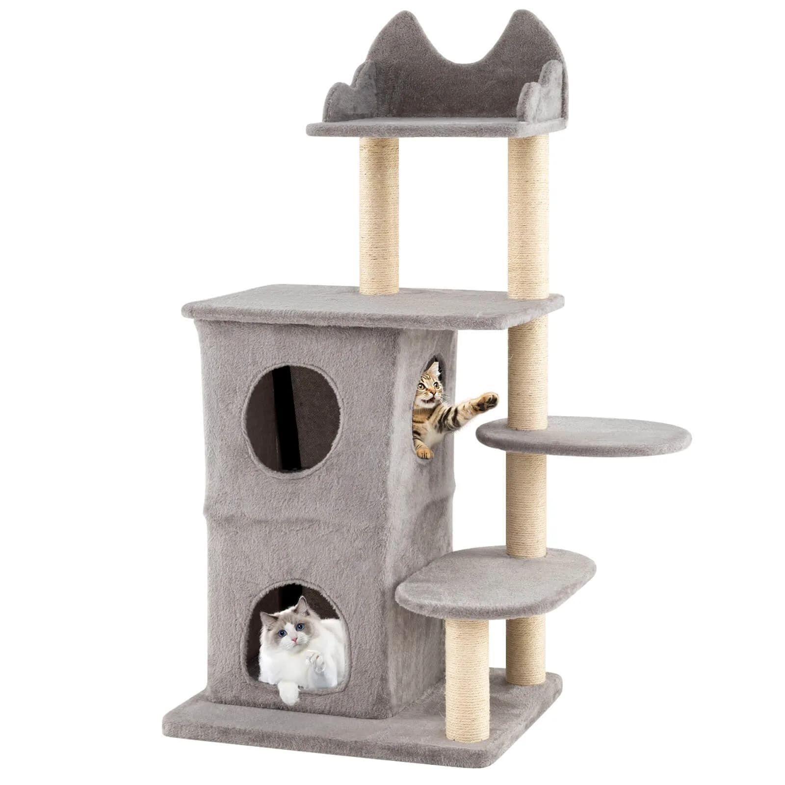 Albero per gatti da interno da 48,5 pollici con condo a 2 piani, 3 grotte nascondiglie e posatoio in peluche
