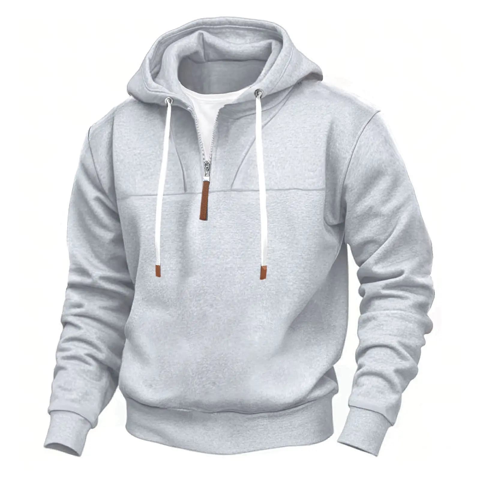 Autumn Winter Men's Fleece Lined Half Zip Long Sleeve Hooded Casual Loose Fit Comfortable Streetwear Hoodie Sweatshirt