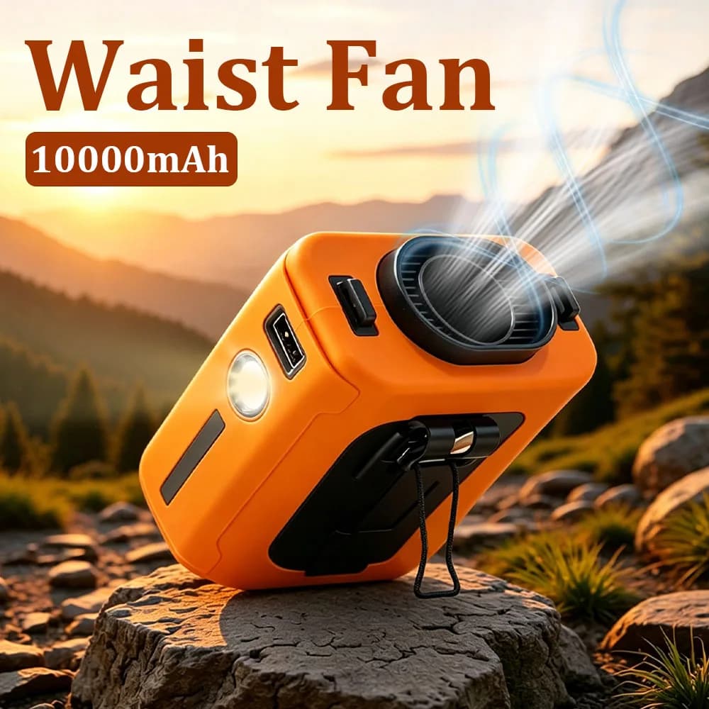 Ventilatore Portatile da Cintura con Clip, Ventilatore Indossabile da Camicia Ricaricabile da 10000mAh, Potenti Ventilatori da Cintura per Cantiere, Viaggi, Campeggio - Essenziali