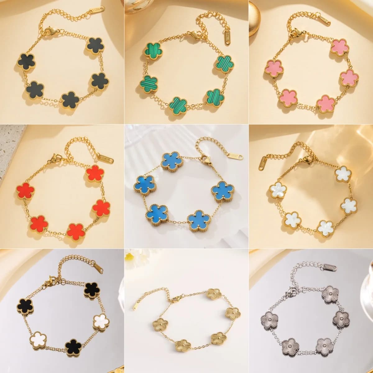 Stainless Steel Five-Leaf Flower Bracelet Bangle For Women Fashion Five-Pointed Star Wrist Chain Waterproof Jewelry Gift Bijoux