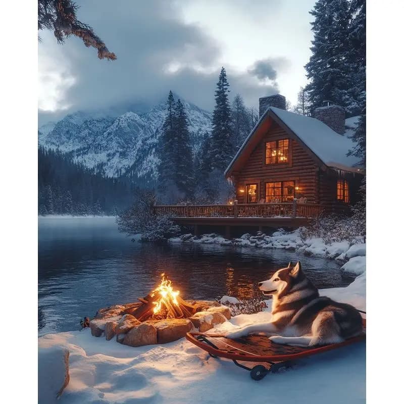 PhotoCustom Full Round/Square Diamond Painting Snowy Wooden House 5d Diy Landscape Embroidery Rhinestone Cross Stitch Home Decor
