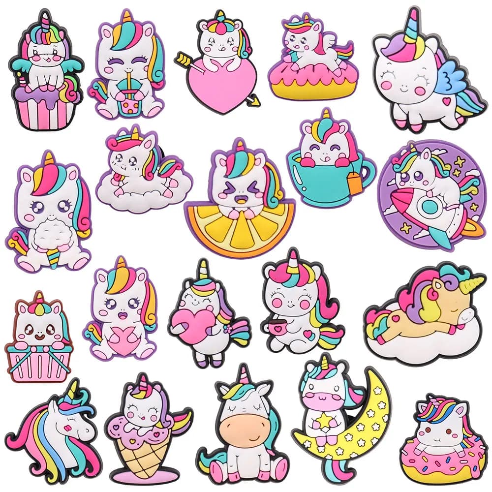 1Pcs PVC Adorable Rainbow Unicorn Donut Girls Shoe Charms Button Clog Sandals Accessories Fit Phone Case Backpack