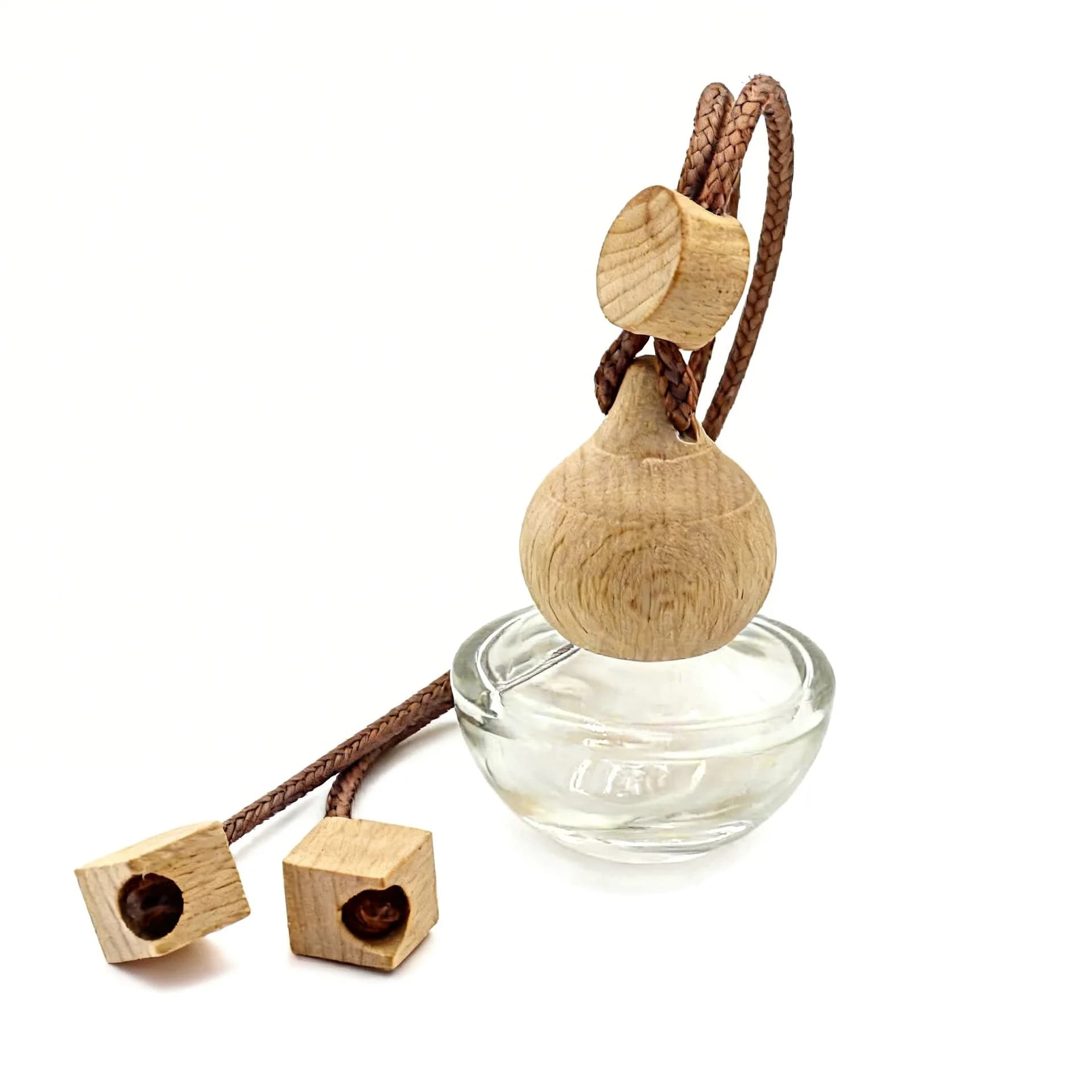 Perfume Bottle Wooden Cap Hanging Car Diffuser Bottle 8ml 10ml Glass Auto Aroma Pendant Refillable Bottles Cosmetic Containers