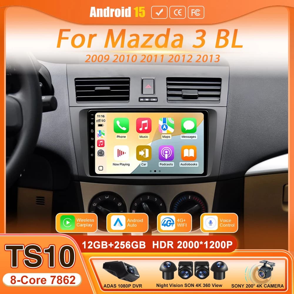 Android 15 Car Radio Video Multimedia Player For Mazda 3 BL 2009 - 2013 Autoradio Wireless Carplay And Android Auto Head Unit BT