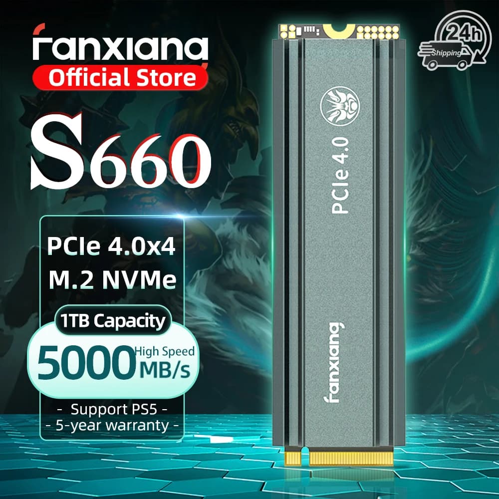 Fanxiang S660 M.2 SSD 500GB 1TB 2TB 5000MB/s M.2 NVMe PCIe4.0x4 SSD Unità a Stato Solido Interna per PS5/PlayStation5 PC Desktop