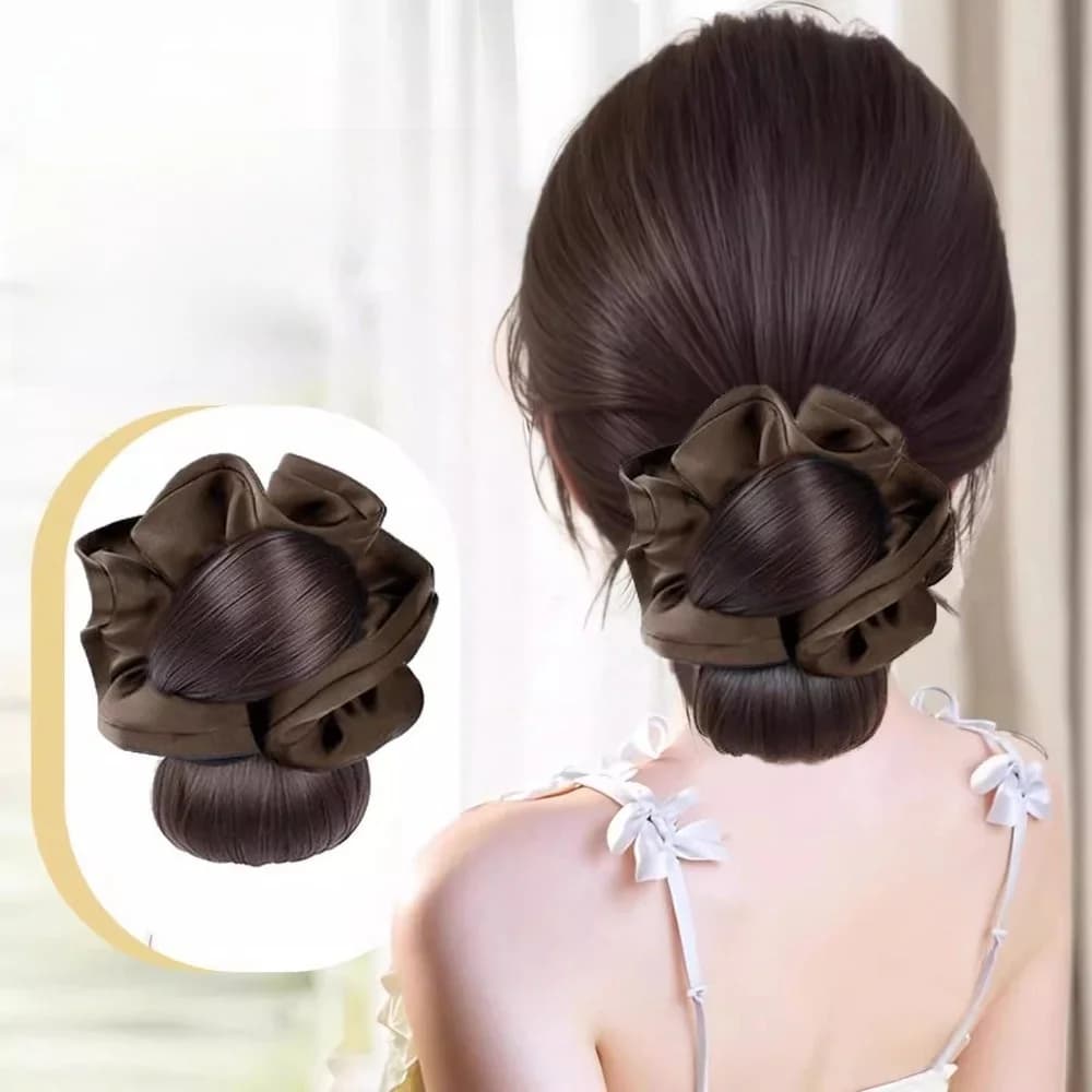 New Synthetic Hair Bun Claw Clip with Hair Tie Brown Bun Head Wig Fluffy Hairpiece Women