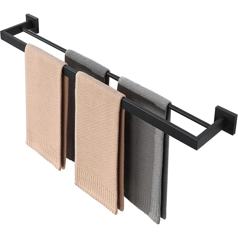 Double Towel Bar, 32 Stainless Steel Towel Racks for Bathroom, Long Wall Mounted, Heavy Duty Towel Holder, Matte Black