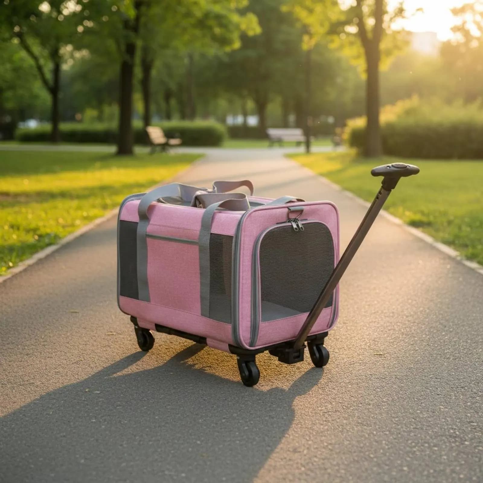 Valigia Trasportino per Gatti con Ruote, Trolley Portatile per Animali Domestici con Sistema di Ventilazione, Attrezzatura da Viaggio Multiuso