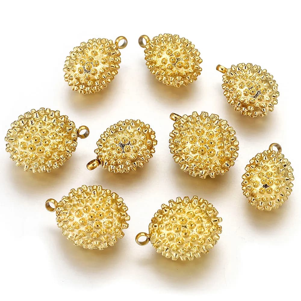 5pcs Stainless Steel Lifelike Fat Durian Fruit Ball Charm Pendant DIY Fit Necklace Bracelet Accessories Jewelry Making Supplies