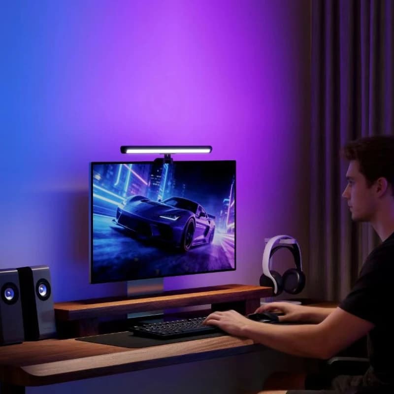 Barra Luminosa LED per Monitor, Luce Sospesa per Schermo RGB con Dimmerazione Continua, Protezione per gli Occhi, per Computer, Laptop, Lavoro, Studio e Giochi