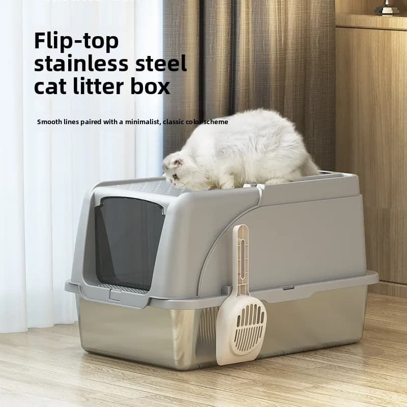 Lettiera per Gatti in Acciaio Inossidabile Chiusa Extra Large, Anti-Schizzi, Controllo Odori, Facile da Pulire, per Interni