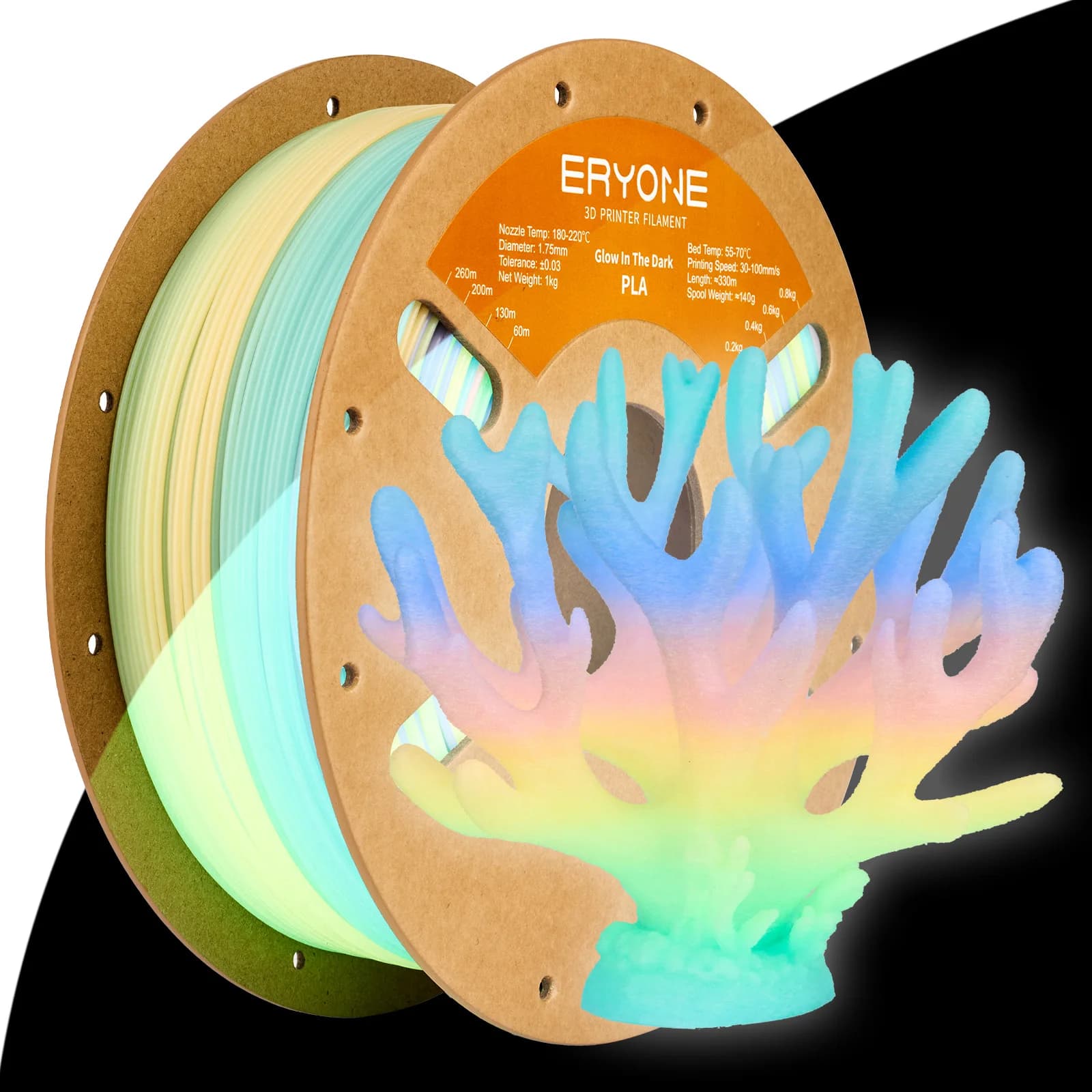 Eryone 1KG Filament PLA that lights up in the dark 3D Print premium 1.75 mm (absorbs sunlight or daylight), plastic filament that lights up in the dark
