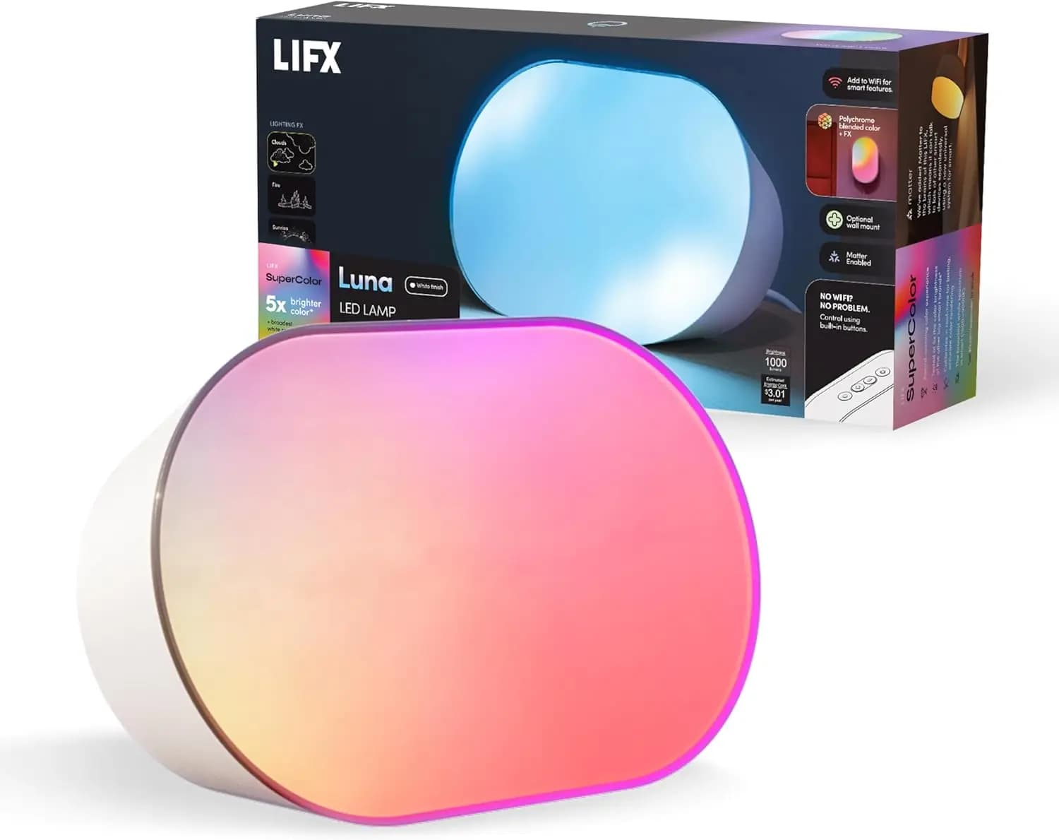 1000LM Wi-Fi Intelligent Lamp Compatible with Matter, Alexa, Apple HomeKit, Wall or Comodin, Color Change, Sunset Sunrise Simulation, Hubless