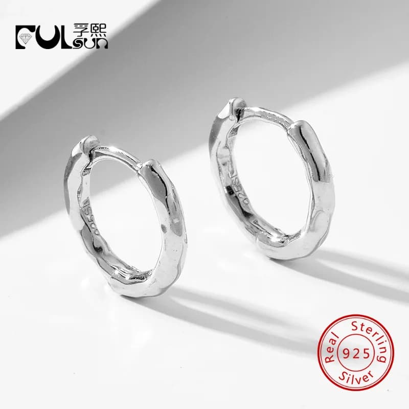 925 Sterling Silver 14K Gold Plated Mini Hammered Textured Huggie Hoops Small Cartilage Dainty Women Minimalist Daily Jewelry