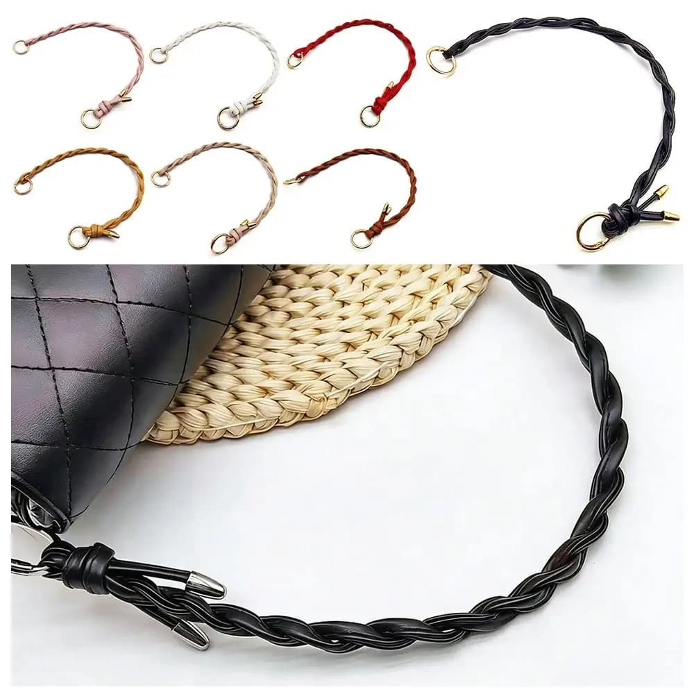 2pcs PU Leather Shoulder Bag Strap Detachable Strap Durable Material Braided Rope Handles Braided Design Double Braid Purse Belt