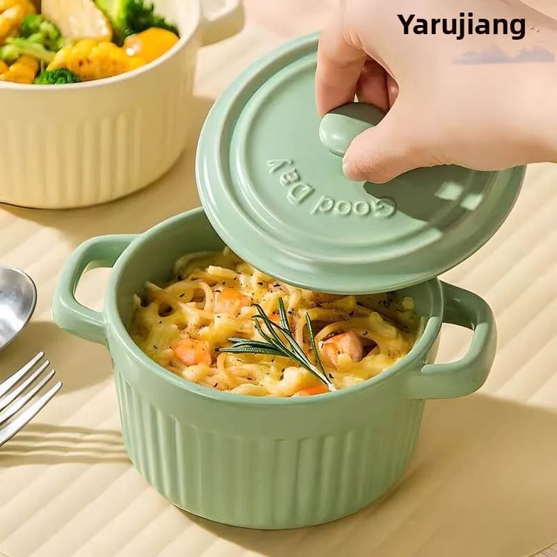 Ceramic Roasting Bowl Double Earns for Air Fryer And Microwave Oven Special Use Dish Home Kitchen Utility Bowl Shape
