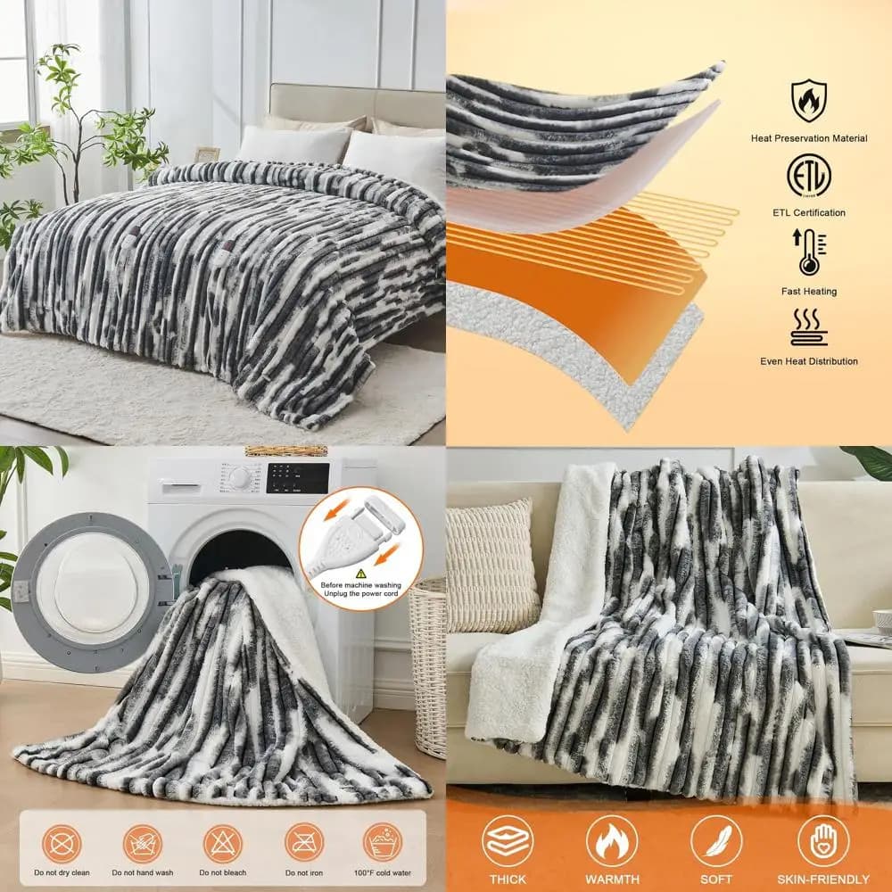Coperta elettrica Queen Size 84x90 con doppi controlli, 6 impostazioni di calore, spegnimento automatico, Sherpa morbido, protezione dal surriscaldamento, Cert ETL