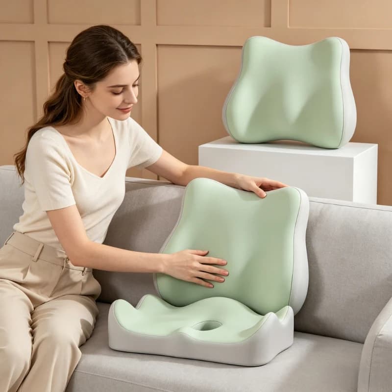 Cuscino Ortopedico in Memory Foam (2 Pezzi), Antiscivolo ed Ergonomico per il Sollievo da Dolore al Coccige, Sciatica e Lombare, Ideale per l'Ufficio