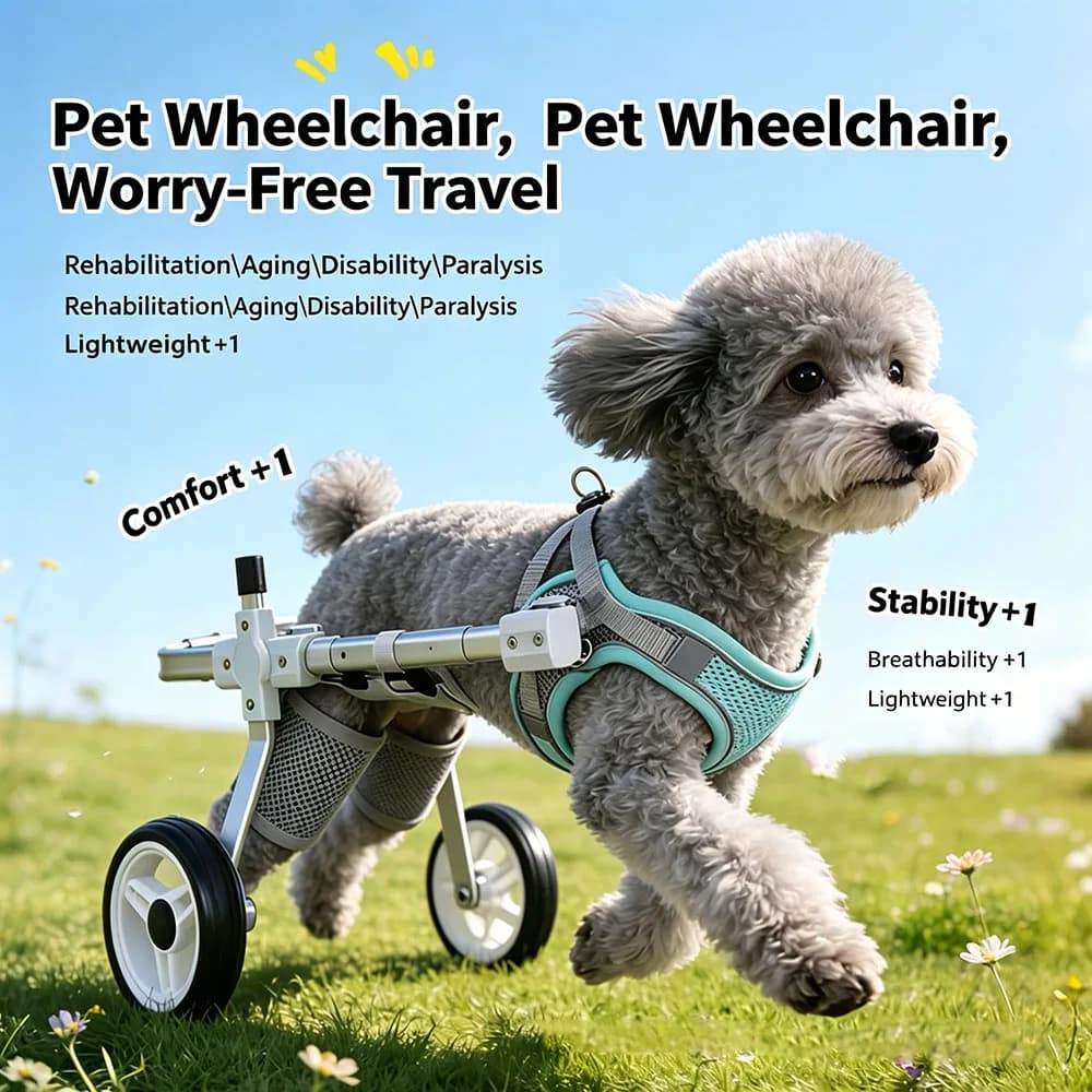 Adjustable Dog Wheelchair Hind Leg Support - 4-Wheel Mobility Cart with Harness for Senior/Disabled Pets Rehabilitation