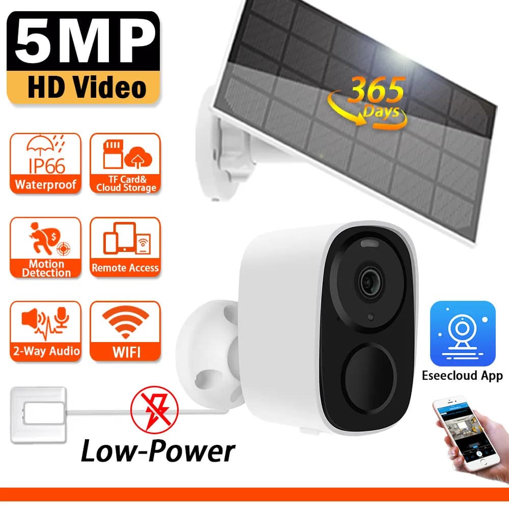 Telecamera IP di sicurezza da 5 MP Pannello solare Batteria Wifi CCTV Telecamera di videosorveglianza wireless impermeabile esterna Telecamera Smart Home