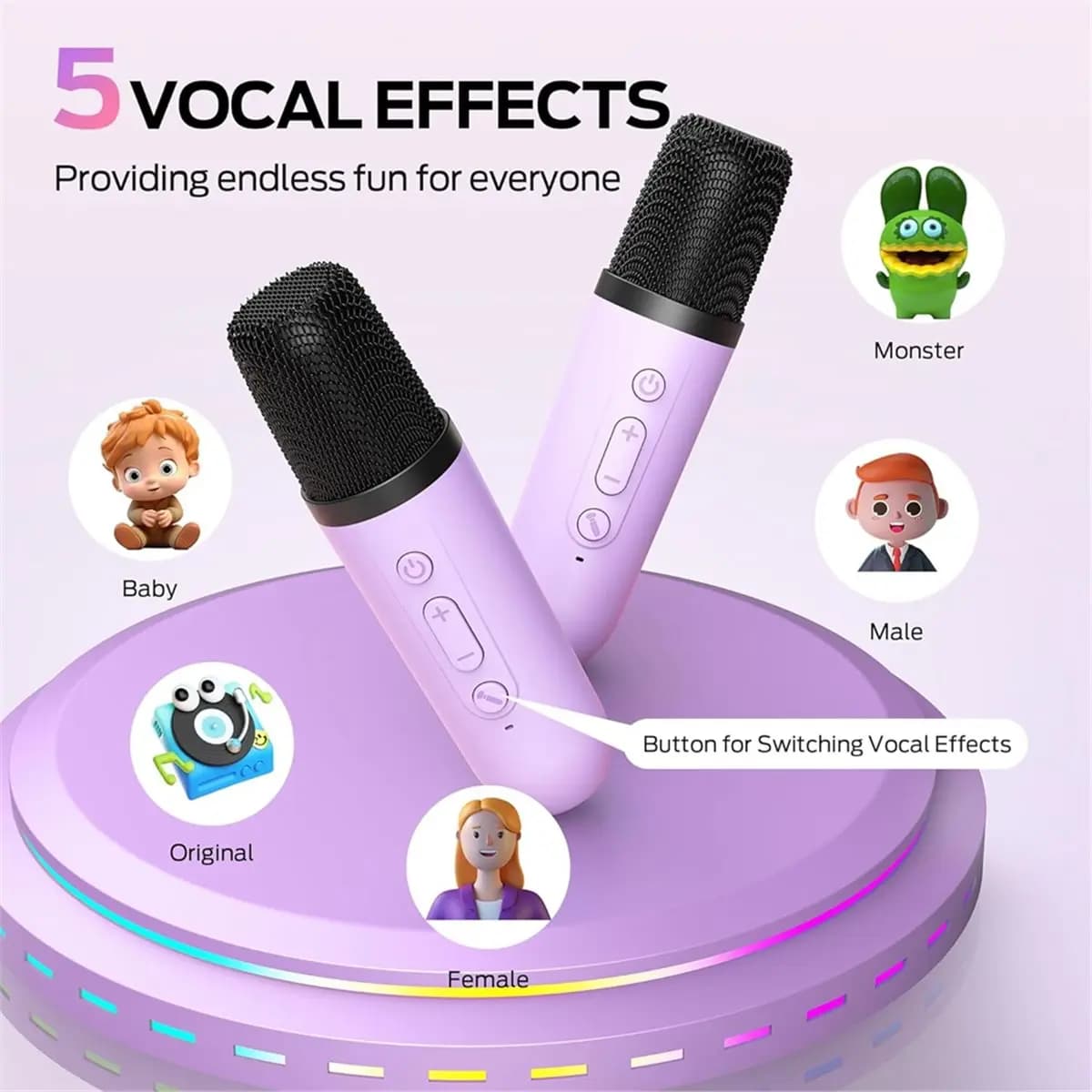 ABZJ Mini Macchina per Karaoke per Bambini e Adulti, Altoparlanti Bluetooth Portatili con 2 Microfoni Wireless, Regali di Natale e Compleanno