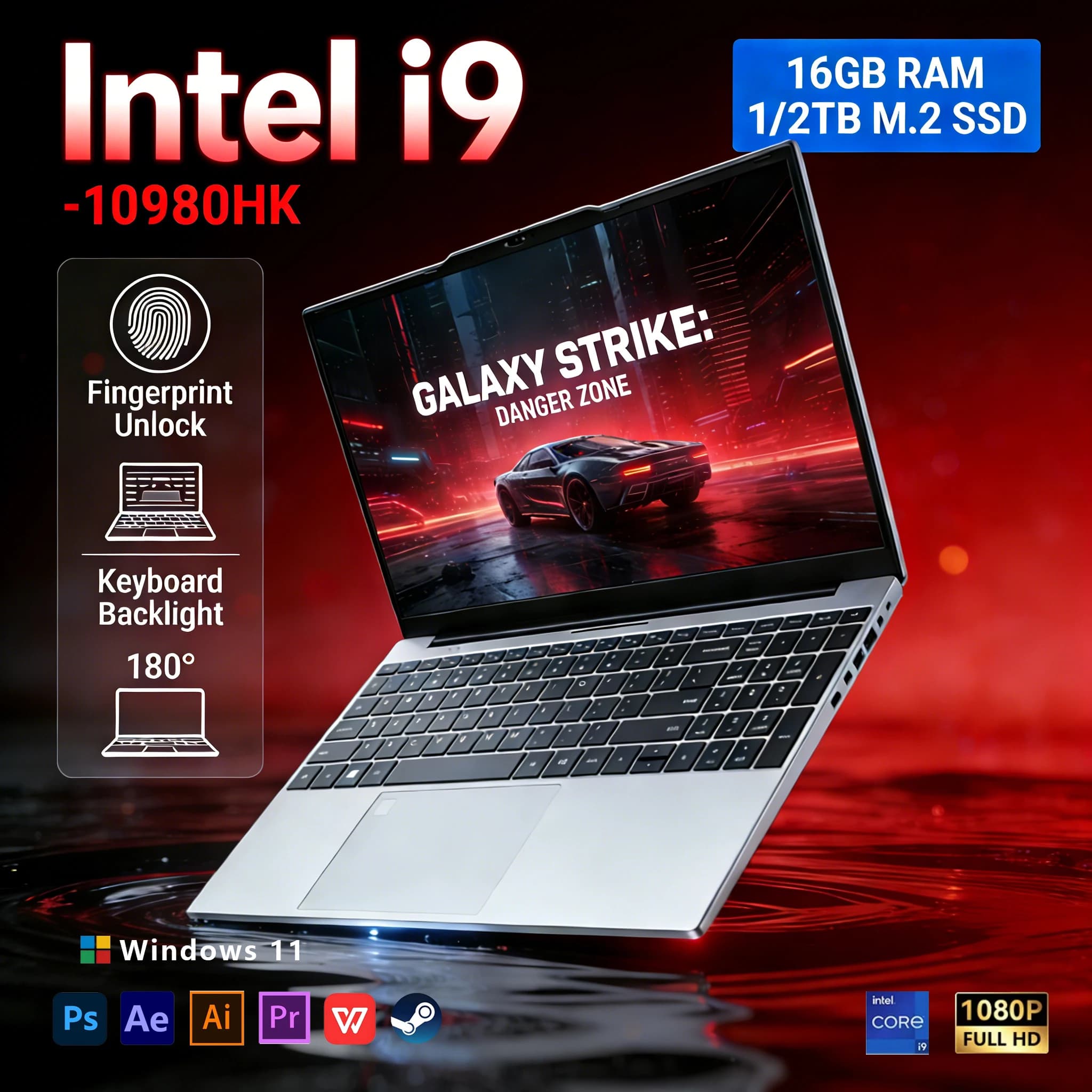 Laptop da Gaming 15.6 Pollici 2026 con Intel Core i9 10980HK, 16GB RAM, 1TB SSD, Windows 11 Pro - Notebook Portatile per Ufficio, Studio e Gaming