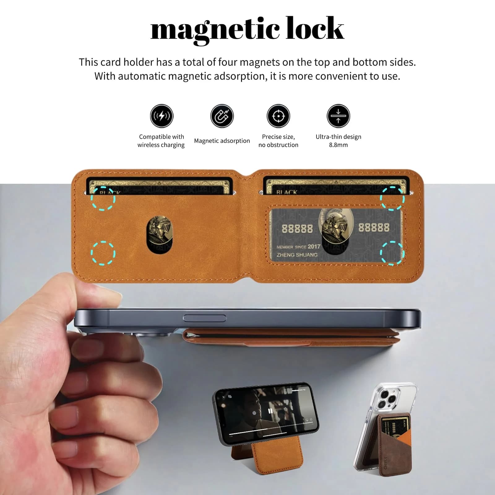 Retro Business Leather Wallet Card Holder Bag For iPhone&Samsung&Xiaomi&Huawei&Vivo For MagSafe Magnetic Splicing Color Card Bag