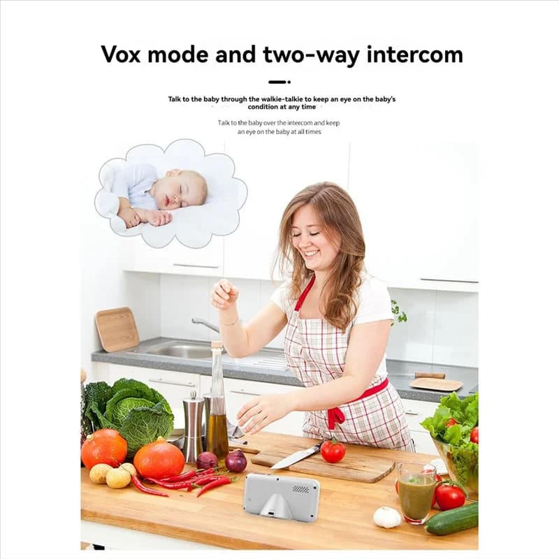 Baby monitor con luce notturna RGB da 3,5 pollici BNVN con visione notturna, rilevamento della temperatura, telecamera di sicurezza con citofono vocale per tata