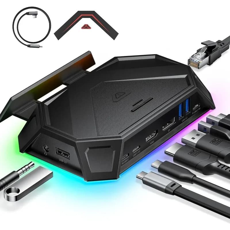 Docking Station RGB per ROG Ally, Dock 12-in-1 con 4K@120Hz, DisplayPort, Gigabit Ethernet e USB-C 3.2 per ROG Ally