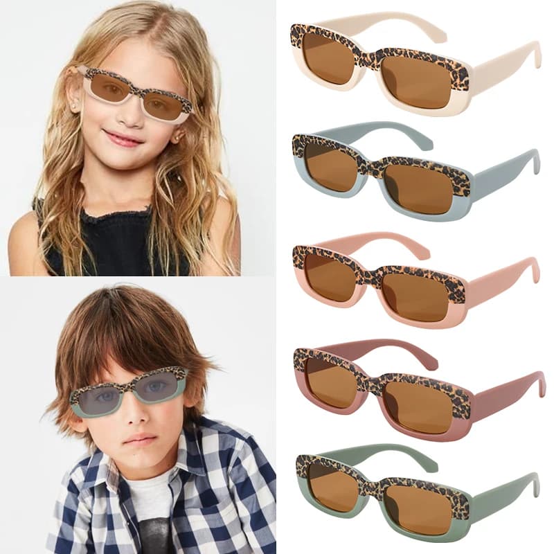 Bambini Vintage glassato Leopard Print rettangolo UV400 occhiali da sole Outdoor Girl Boy occhiali da sole protezione occhiali da sole classici per bambini