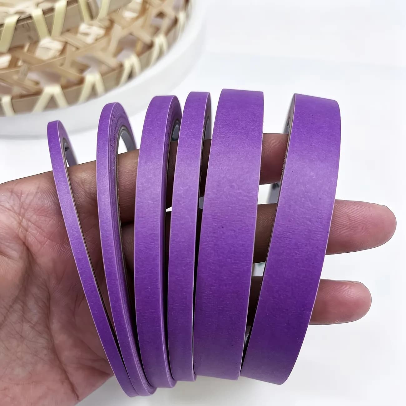 3/6 Rolls Purple Masking Washi Tape Multi Size 3mm-13mm, 787.4Inch Per Roll Paper Adhesive Tape for Painting Sketch Garment Wood