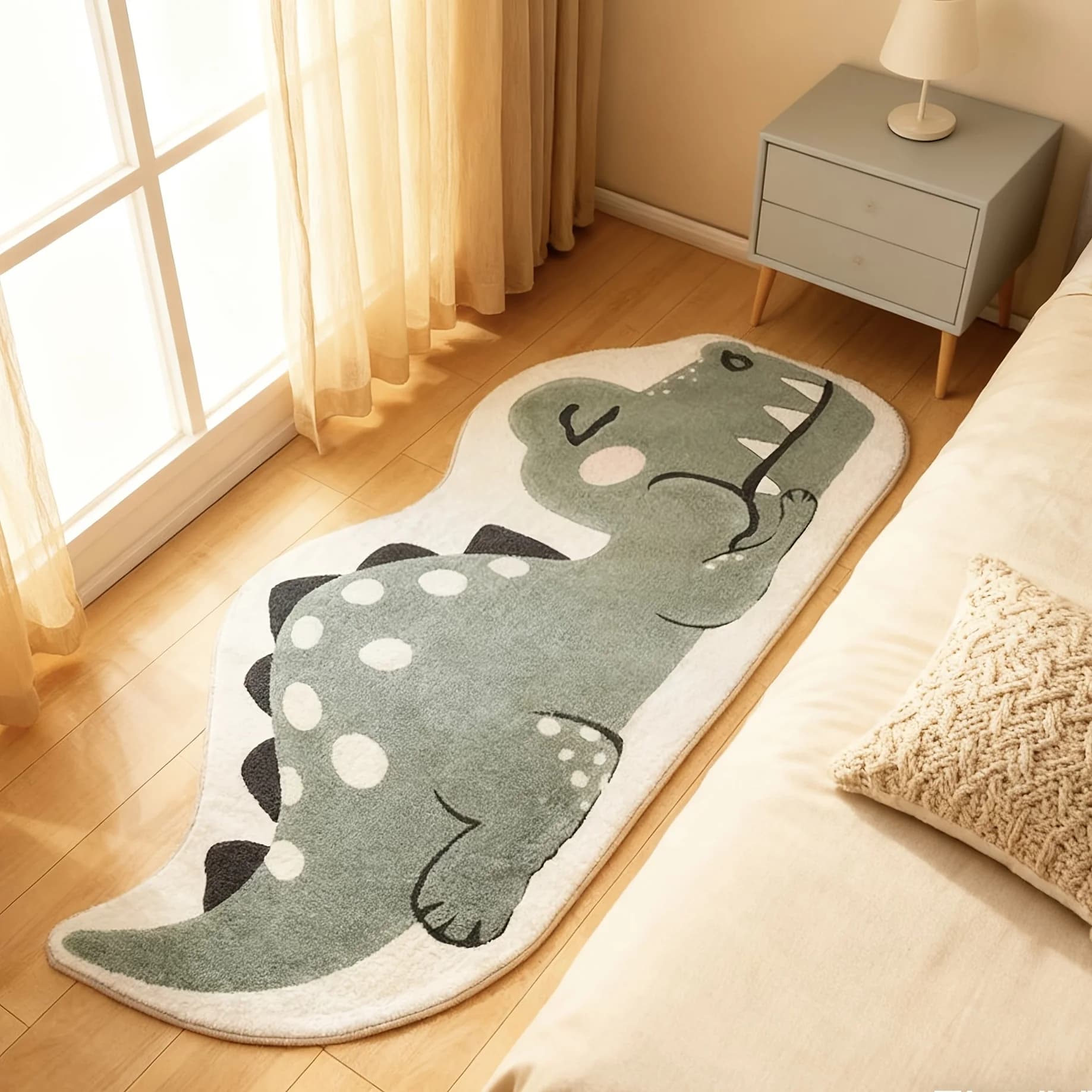 VIKAMA Tappeto con alieni dei cartoni animati, simpatico tappeto da comodino a forma di dinosauro per camera da letto, zerbino, tappetino di benvenuto, tappetino da bagno, tappeto per soggiorno, decorazione per la casa
