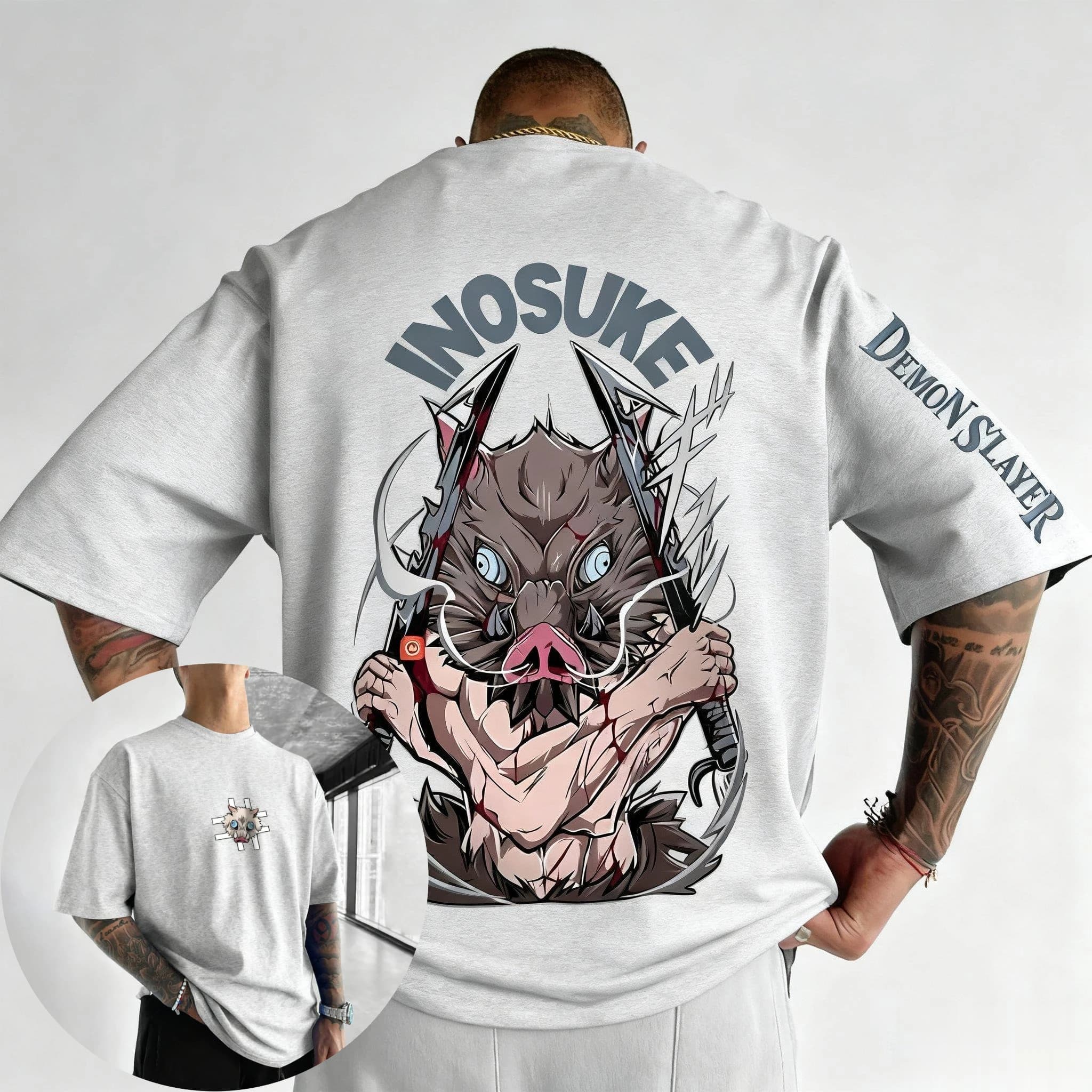 2026 New Hot Summer Demon Slayer Anime Hashibira Inosuke Printed T-shirt 2026 Men's and Women's New Harajuku Parent Child Top