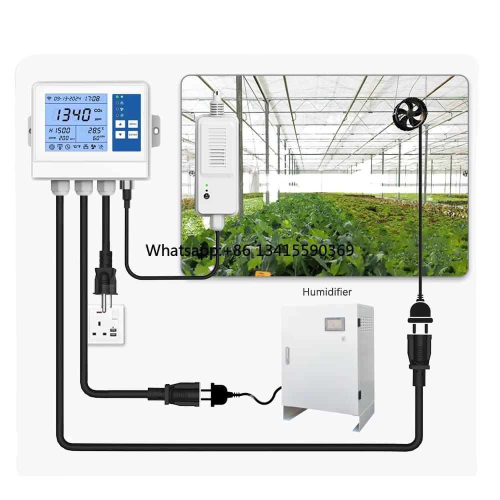 Regolatore di CO2 a doppio controllo Ventilatore di scarico in linea LCD digitale Serra interna Coltiva la tenda Umidificatore di temperatura WIFI per la stanza della coltivazione