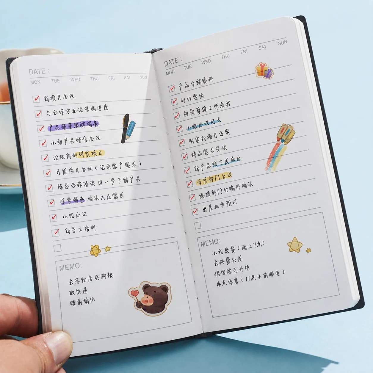 Undated A6 Daily Planner Portable Faux Leather Cover Time Management Notebook for Scheduling and Goal Tracking