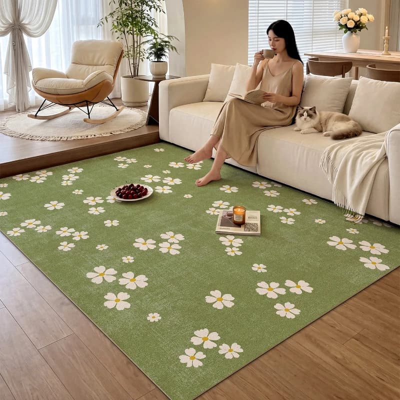 Large Area Bedroom Decor Green Carpet Flower Pattern Carpets for Living Room Thick Plush Lounge Floor Mat Fluffy Soft Study Rug