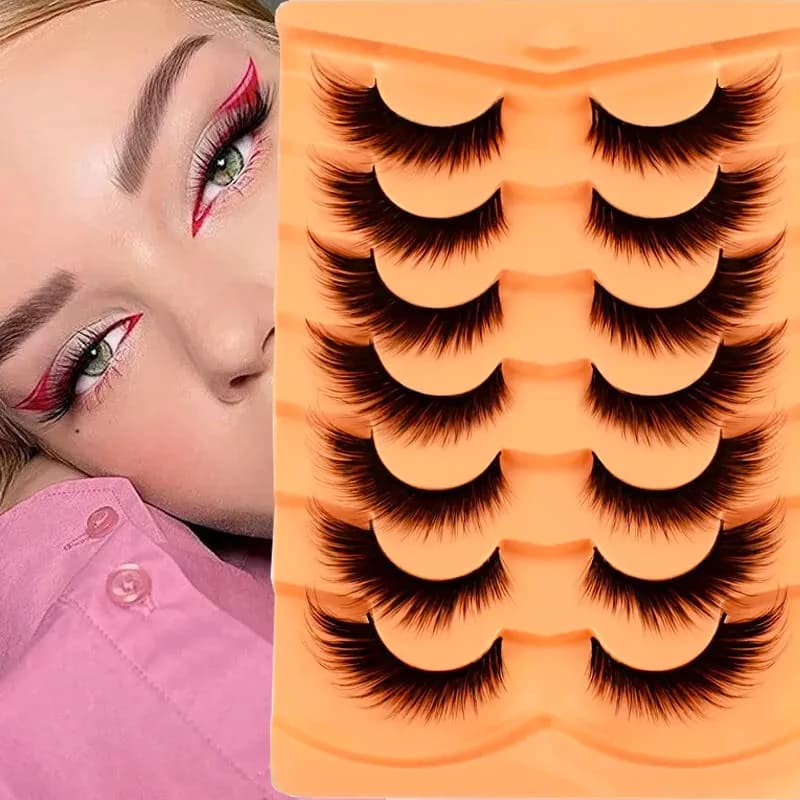Ciglia finte effetto occhi di volpe con ali, 7 paia, soffici, effetto eyeliner in seta 6D, aspetto naturale, doppio uso per palcoscenico/uso quotidiano