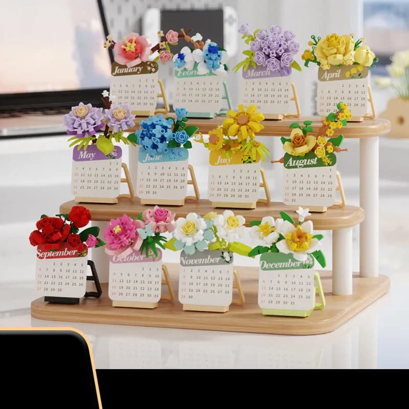 2026 Blocchi di costruzione di piante grasse, calendario puzzle 3D - Giocattoli educativi STEM per ragazze, bambini, studenti, decorazioni creative per il desktop